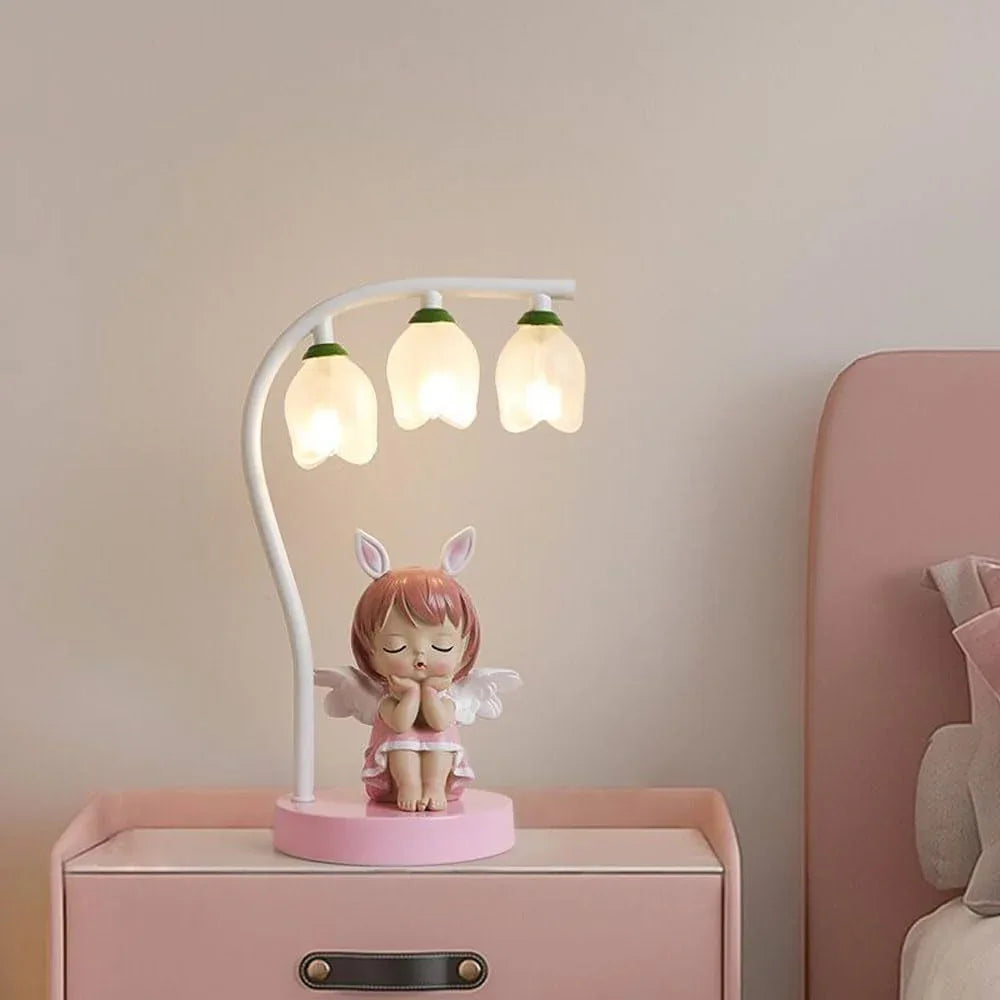 Audara-Cute Creative Bedroom Bedside Kids Room Desk Light School Amusement Park Desk Lamp Villa Restaurant Library Table Lamp Warm Cartoon Pink Rabbit Glass Resin Lighting Fixture