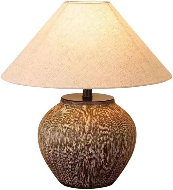 Audara-Vintage Wabi-sabi Style Living Room Bedroom Bedside Desk Light Natural Classic Fabric Pottery Jar Desk Lamp Club Dining Room Villa Table Lamp Coffee Shop Hotel Front Desk Rustic Lighting Fixture