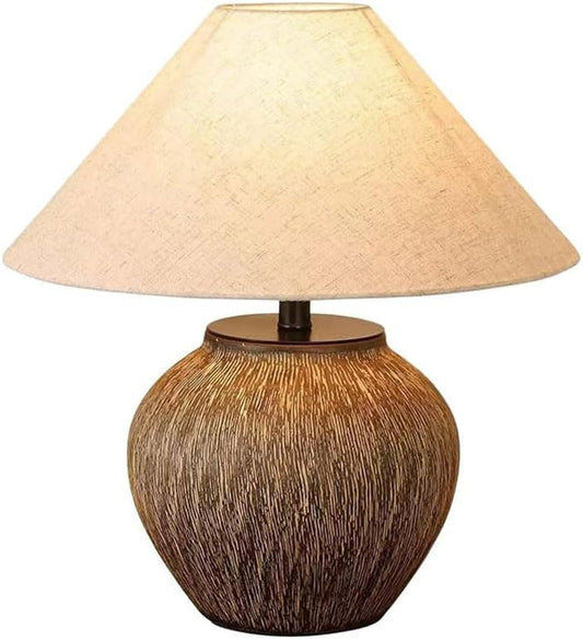 Audara-Vintage Wabi-sabi Style Living Room Bedroom Bedside Desk Light Natural Classic Fabric Pottery Jar Desk Lamp Club Dining Room Villa Table Lamp Coffee Shop Hotel Front Desk Rustic Lighting Fixture