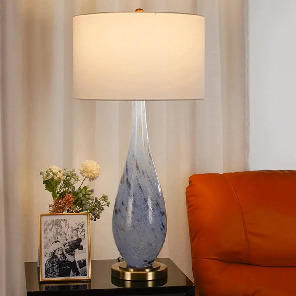 Audara-European Modern Bedroom Bedside Desk Light Simple Fashion Fabric Blue Glass Desk Lamp Model House Showcase Office Table Lamp Farmhouse Villa Club Restaurant Lighting Fixture