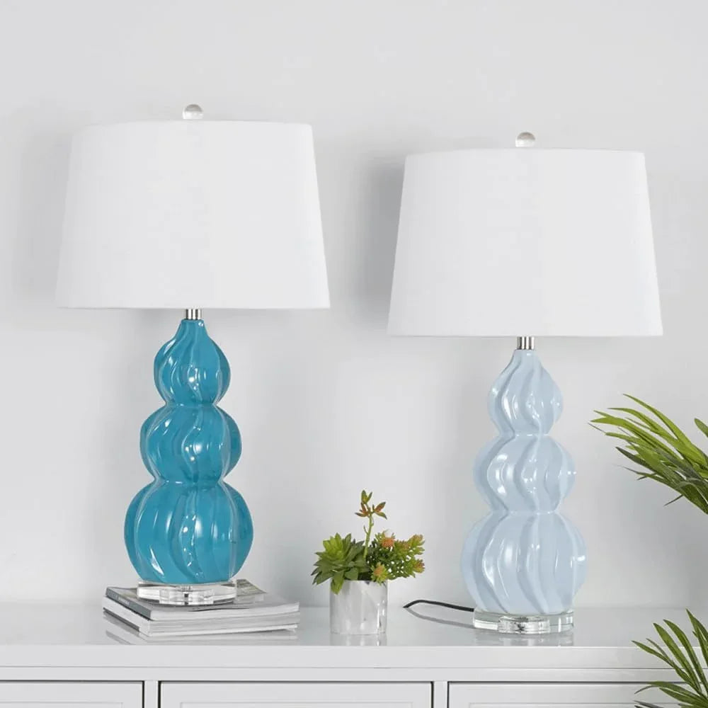 Audara-New Chinese Creative White Fabric Gourd Shape Ceramic Desk Light European Style Bedroom Bedside Read Desk Lamp High-end Living Room Office Table Lamp Club Mall Lounge Restaurant Lighting Fixture
