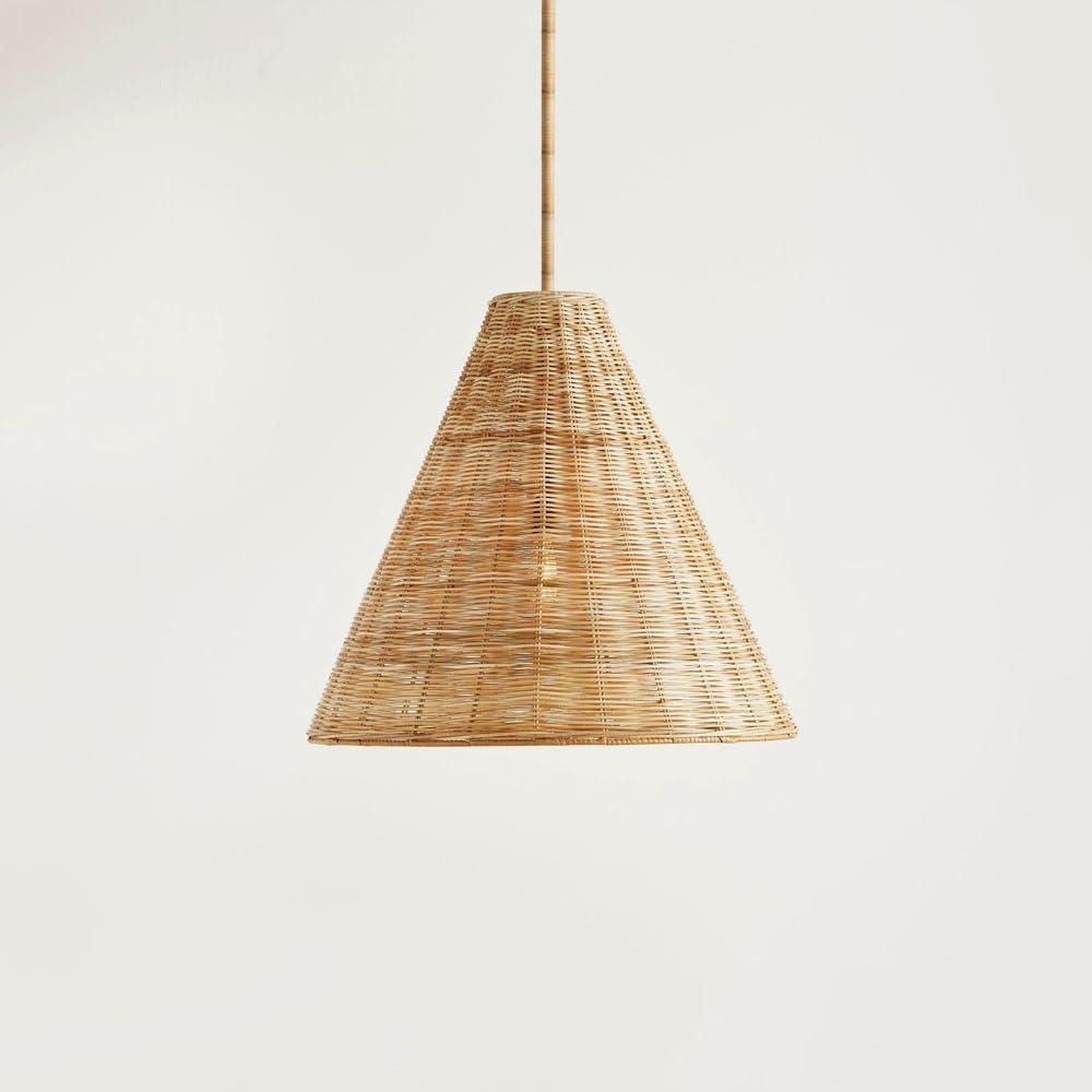 Audara-Tapered Rattan Chinese Style Pendant Light Natural Color Black Hanging Lamp E26/E27 Base Diameter 11.8in Chandeliers For Living Room Bedroom Kitchen Island Hallway Cafe Restaurant Lighting Fixt