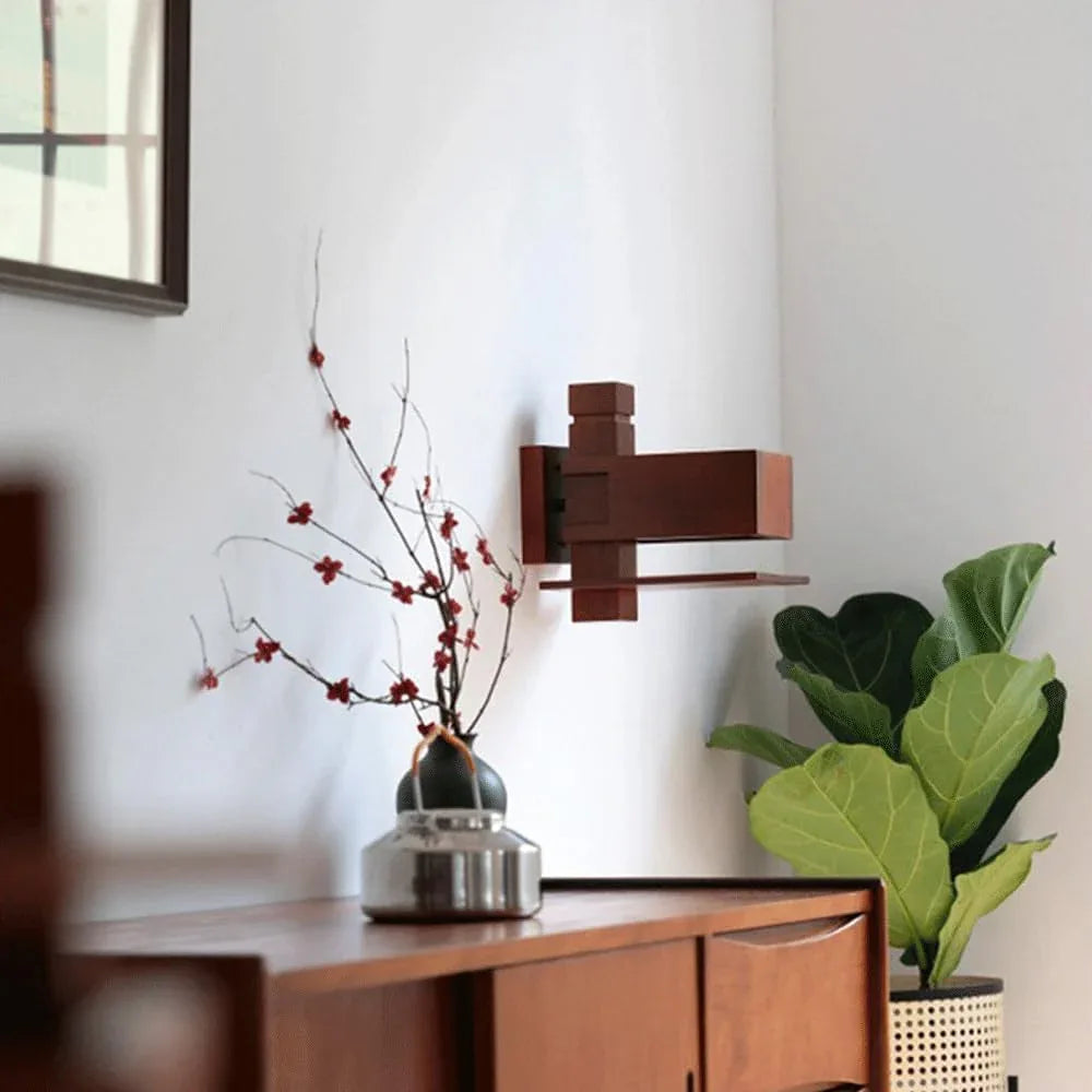 Audara-New Chinese Style Living Room Staircase Wall Lamp Villa Solid Wood Wall Lights Retro Wabi Sabi Style Headboard Sconces Japanese Style Living Room Corridor Decoration Mounted Lighting Fixture