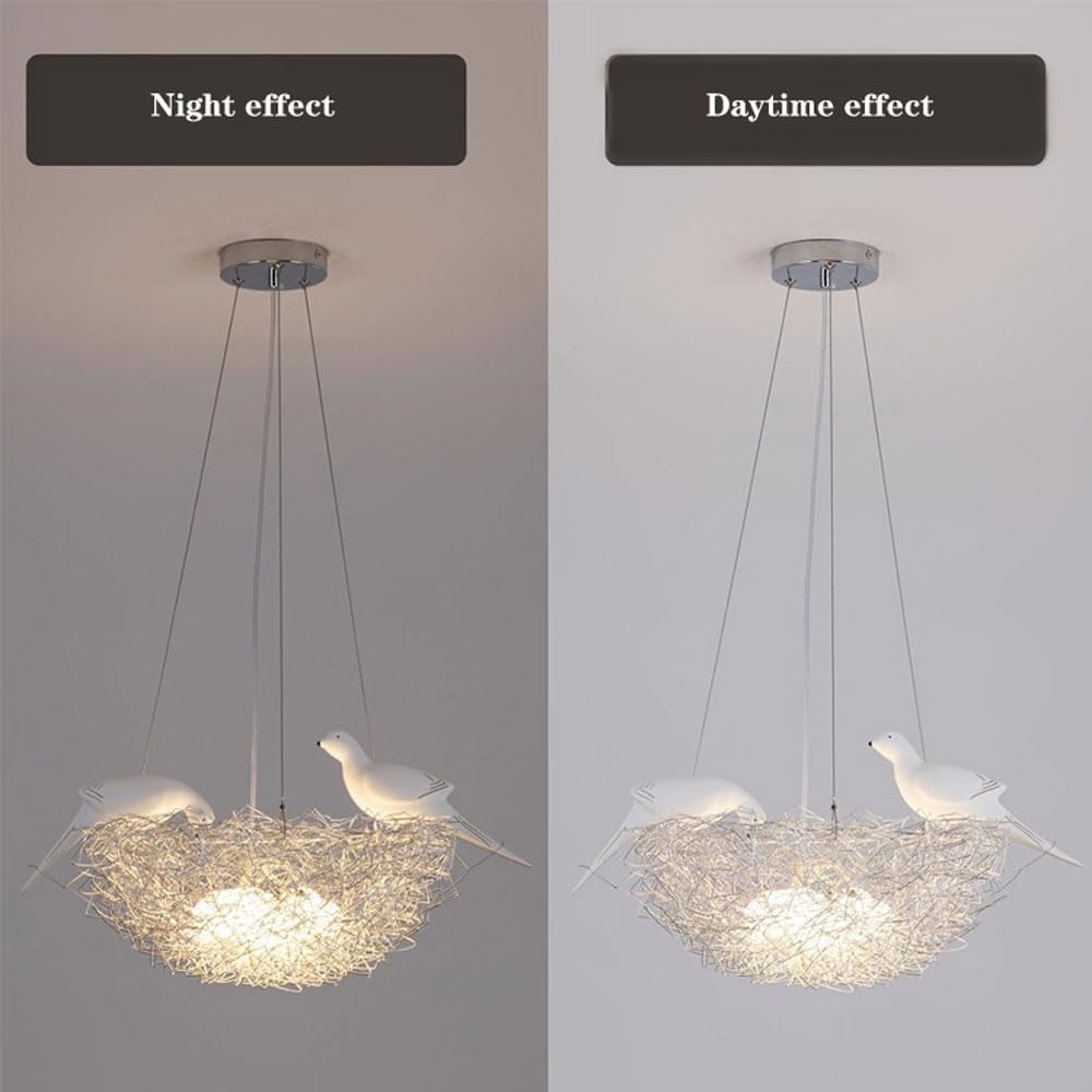 Audara Creative Art 2 Birds Bird Nest Shape Aluminum Pendant Light 5/8 Light Source Bedroom Study Dining Room Hanging Lamp Warm Living Room Kitchen Island Chandelier Farmhouse Rustic Lighting Fixture
