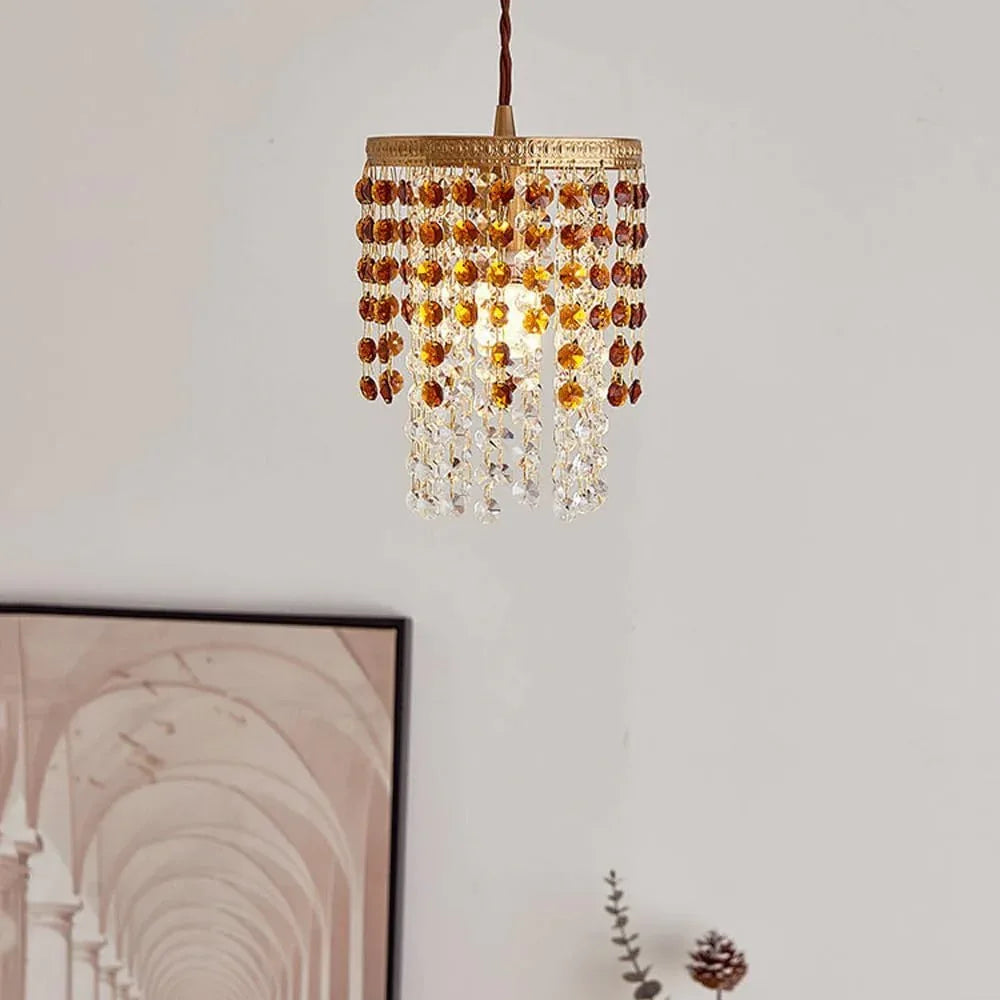 Audara-Crystal Pendant Light, 6 Inches in Size, Small Hanging Decorative Light Fixture, Modern Minimalist Style, Bohemian Style, Suitable for Bedrooms, Hotels, Kitchens, Islands, Entryways, Etc.