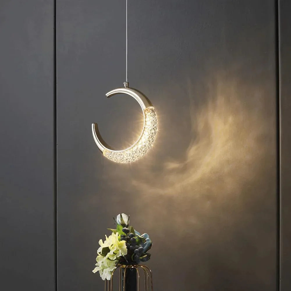 Audara-Crystal Pendant Light, 8 Inches in Diameter, Exudes Bohemian Elegance with Its Crescent Shape, Easily Adapting to Various Spaces: Bedroom, Hotel, Study, Living Room, Kitchen Island, Entryway