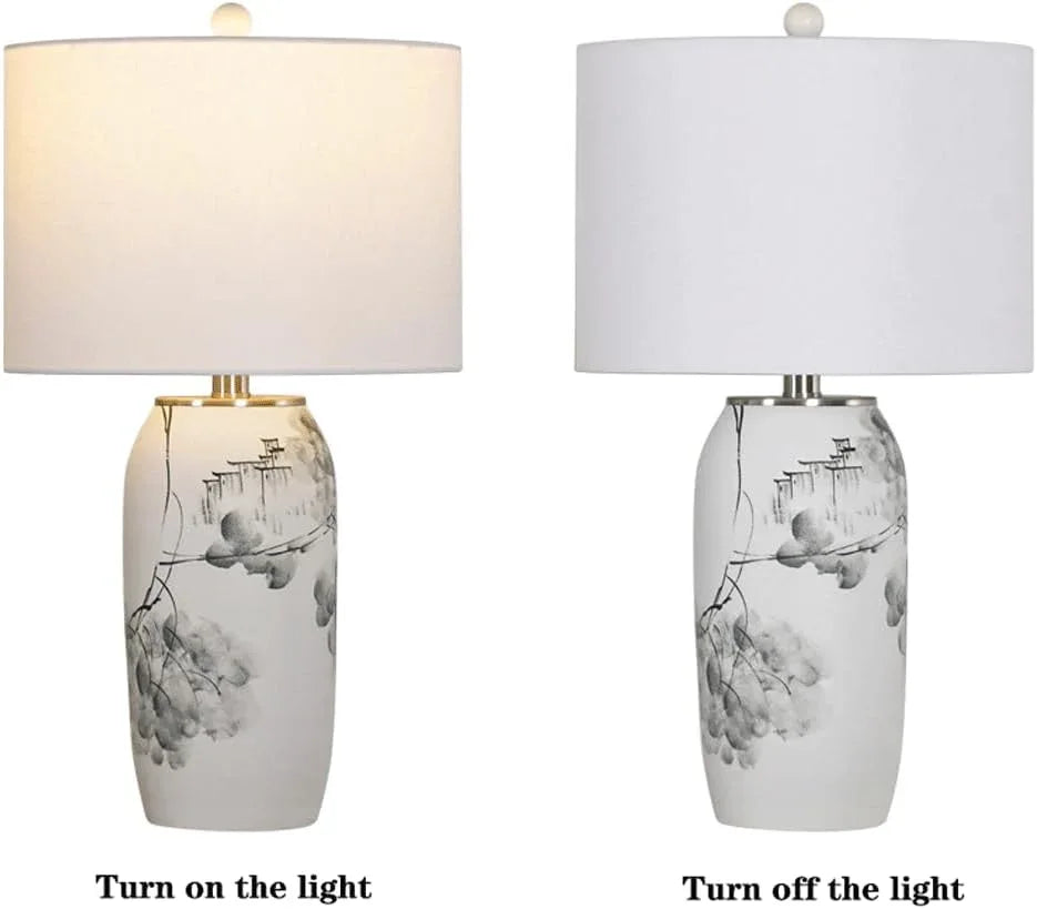 Audara-New Chinese Simple Bedroom Bedside Reading Desk Light Light Luxury Living Room Study Room Model Room Desk Lamp White Fabric Ceramic Table Lamp Coffee Shop Restaurant Showroom Lighting Fixture