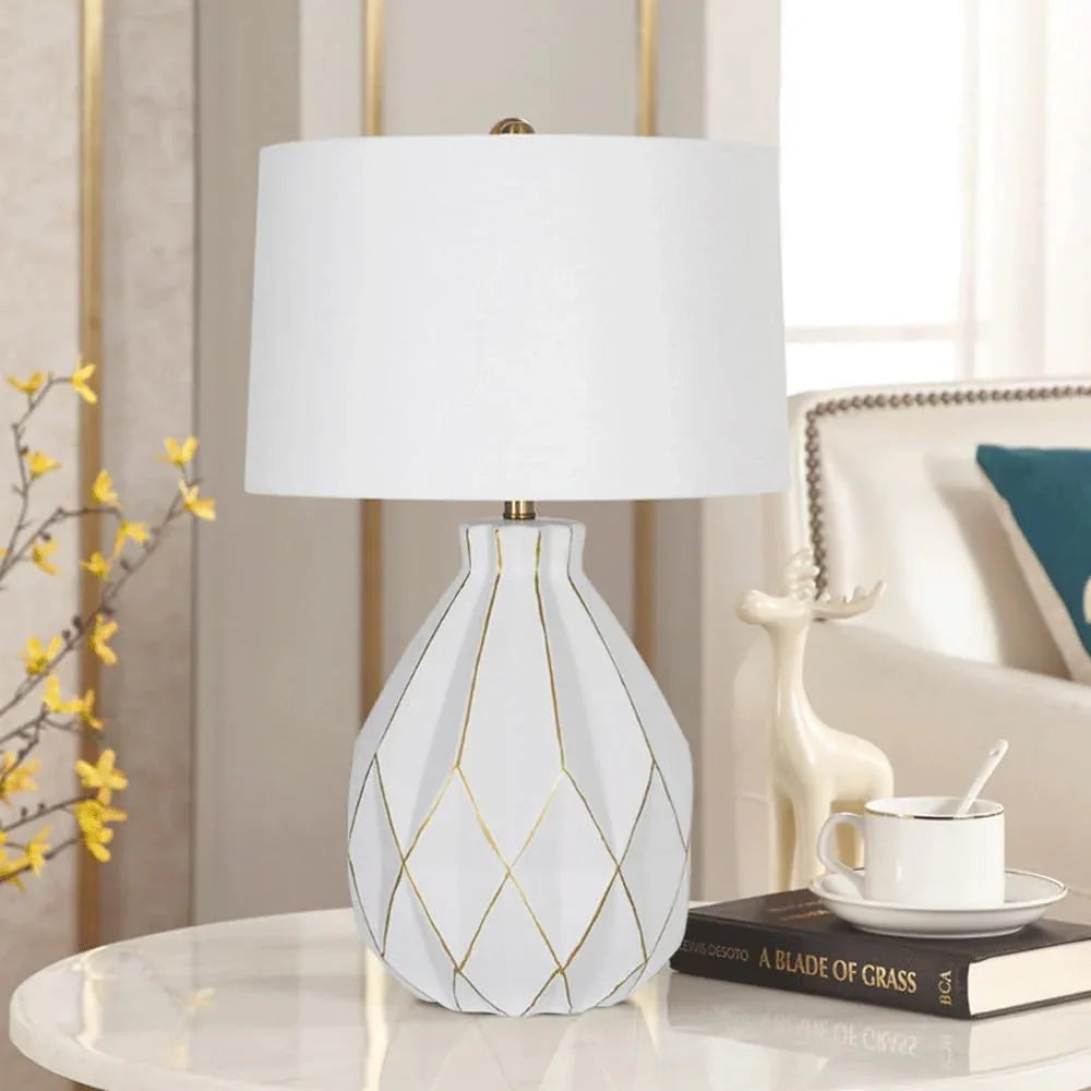 Audara-Light Luxury and Simple Bedroom Study Next to Sofa Desk Light European High-end White Cloth Ceramic Desk Lamp Farmhouse Villa Club Cafe Lighting Fixture Living Room Model Room Table Lamp