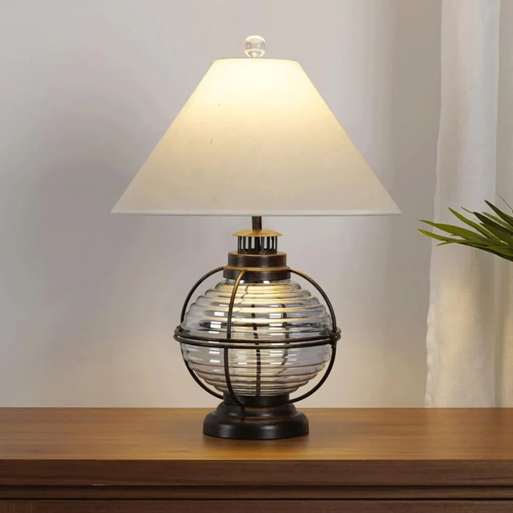Audara-American Vintage Glass Metal Desk Light Industrial Style Study Office Desk Lamp B&B Living Room Hotel Front Desk Table Lamp Villa Club Farmhouse Warehouse Dormitory Apartment Lighting Fixture