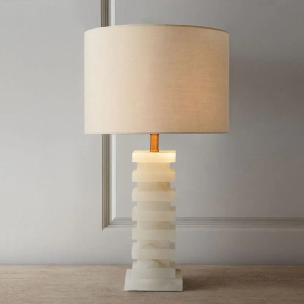 Audara-Modern Light Luxury Bedroom Bedside Desk Light High-end Fashion Fabric Travertine Desk Lamp Hotel Front Desk Villa Farmhouse Lighting Fixture Living Room Office Mall Decoration Table Lamp