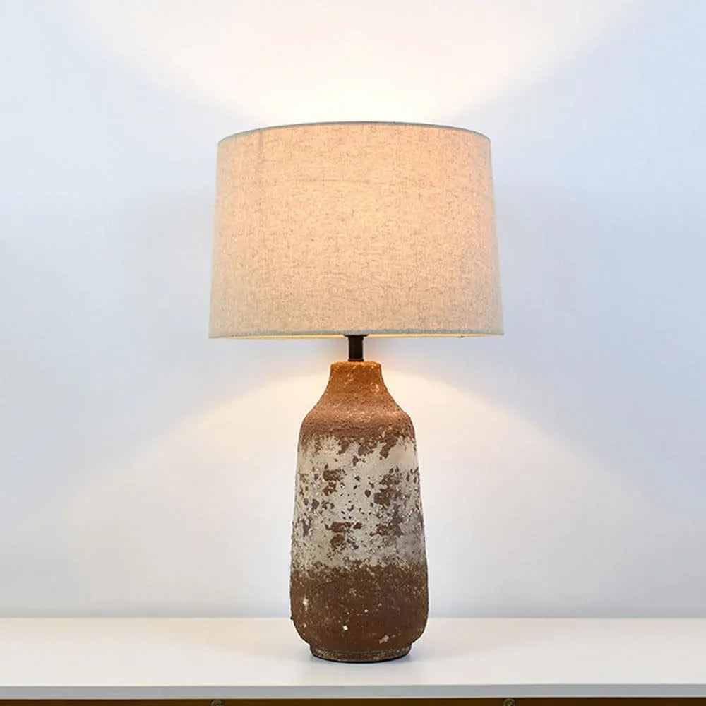 Audara-Wabi-sabi Wind Handmade Fabric Earthenware Desk Light New Chinese Style Natural Old Model House Background Wall Desk Lamp Hotel Reception Desk Coffee Shop Table Lamp Living Room Study Lighting Fixture