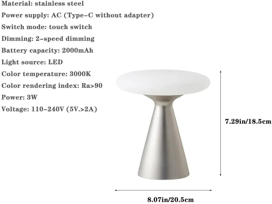 Audara-Retro Study Office Desk Light Creative Light Luxury Mushroom Shape Touch Dimming Rechargeable LED Stainless Steel Desk Lamp Portable Camping Ambience Table Lamp Bedroom Bedside Lighting Fixture