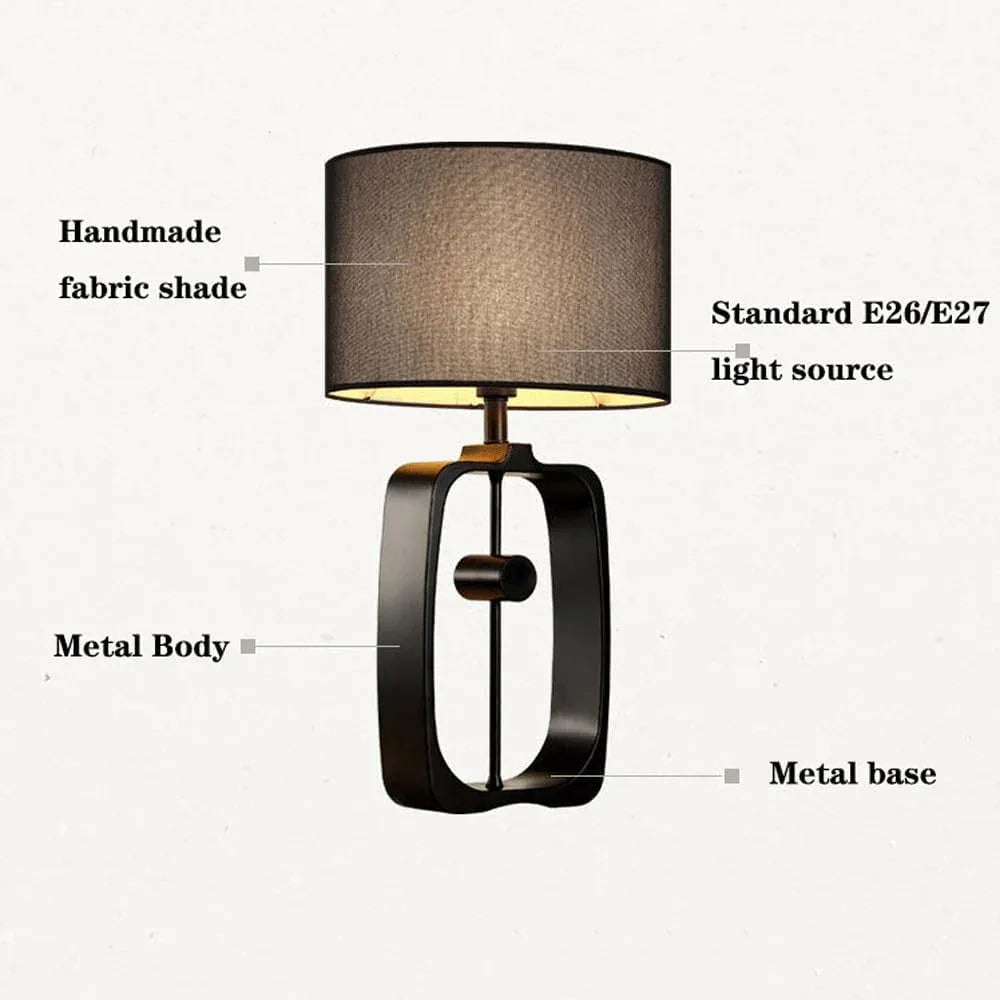 Audara-New Chinese Zen Living Room Hotel Desk Light Classical Elegant Metal Black Fabric Desk Lamp Study Room Teahouse Bedroom Bedside Table Lamp B&B Coffee Shop Mall Showcase Lighting Fixture