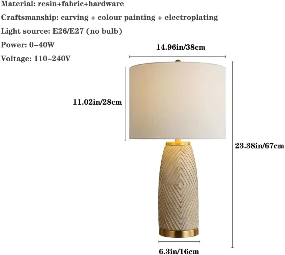 Audara-Modern Luxury Bedroom Bedside Counter Desk Light American Fabric Painted Resin Desk Lamp Living Room Study Hotel Front Desk Table Lamp Coffee Shop Villa Farmhouse Lighting Fixture