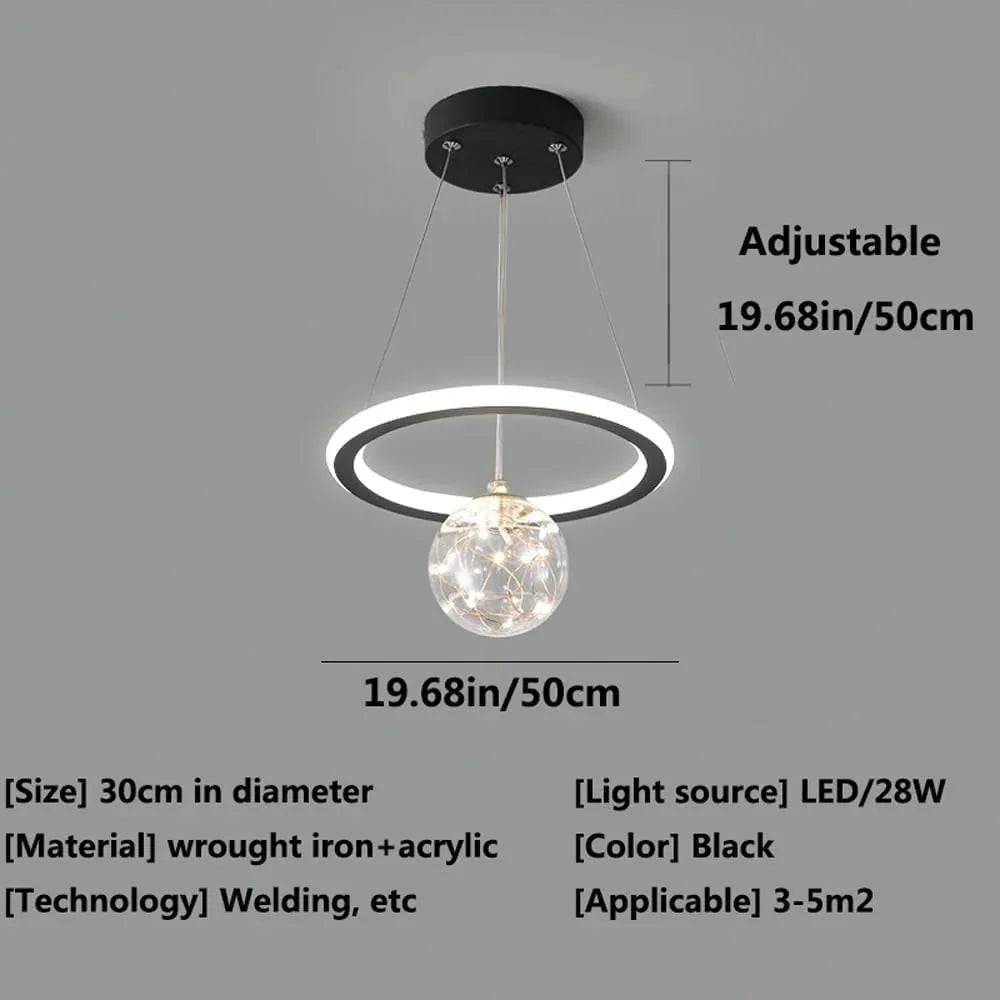 Audara-Personalized Creative Full Star Glass Pendant Light Modern Minimalist Bedroom Bedside Iron Hanging Lamp Dual Light Source Dimmable Chandeliers Living Room Sofa Background Decoration Lighting Fixture