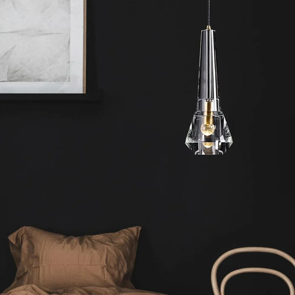 Audara-5-inch Modern Minimalist Crystal Pendant Light Cone Mini Glass Chandelier, Suitable for Various Spaces Such As Bedrooms, Kitchen Islands, Dining Rooms, Hotels, Bars, and Cafes.