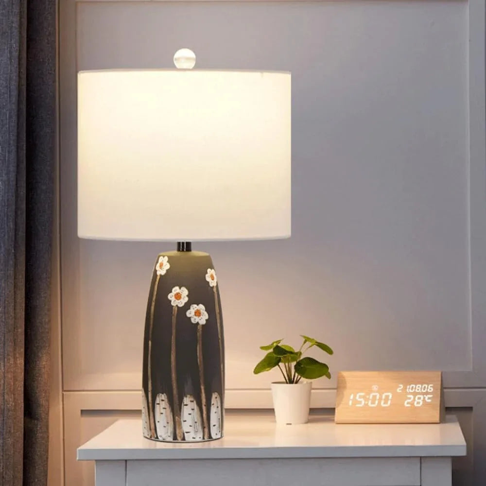 Audara-New Chinese-style Advanced Bedroom Bedside Dormitory Desk Light Simple Modern Fabric Painting Ceramics Desk Lamp Living Room Office Study Table Lamp Hotel Villa Coffee Shop Decoration Lighting Fixture