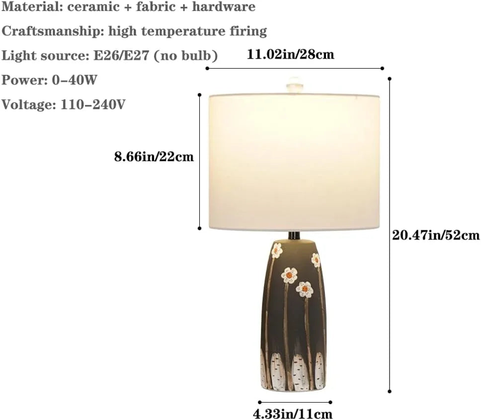 Audara-New Chinese-style Advanced Bedroom Bedside Dormitory Desk Light Simple Modern Fabric Painting Ceramics Desk Lamp Living Room Office Study Table Lamp Hotel Villa Coffee Shop Decoration Lighting Fixture