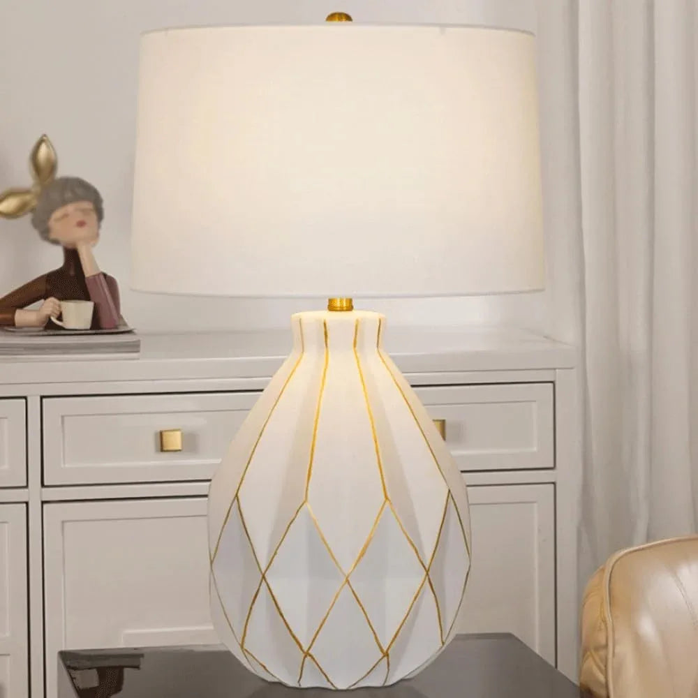 Audara-Light Luxury and Simple Bedroom Study Next to Sofa Desk Light European High-end White Cloth Ceramic Desk Lamp Farmhouse Villa Club Cafe Lighting Fixture Living Room Model Room Table Lamp