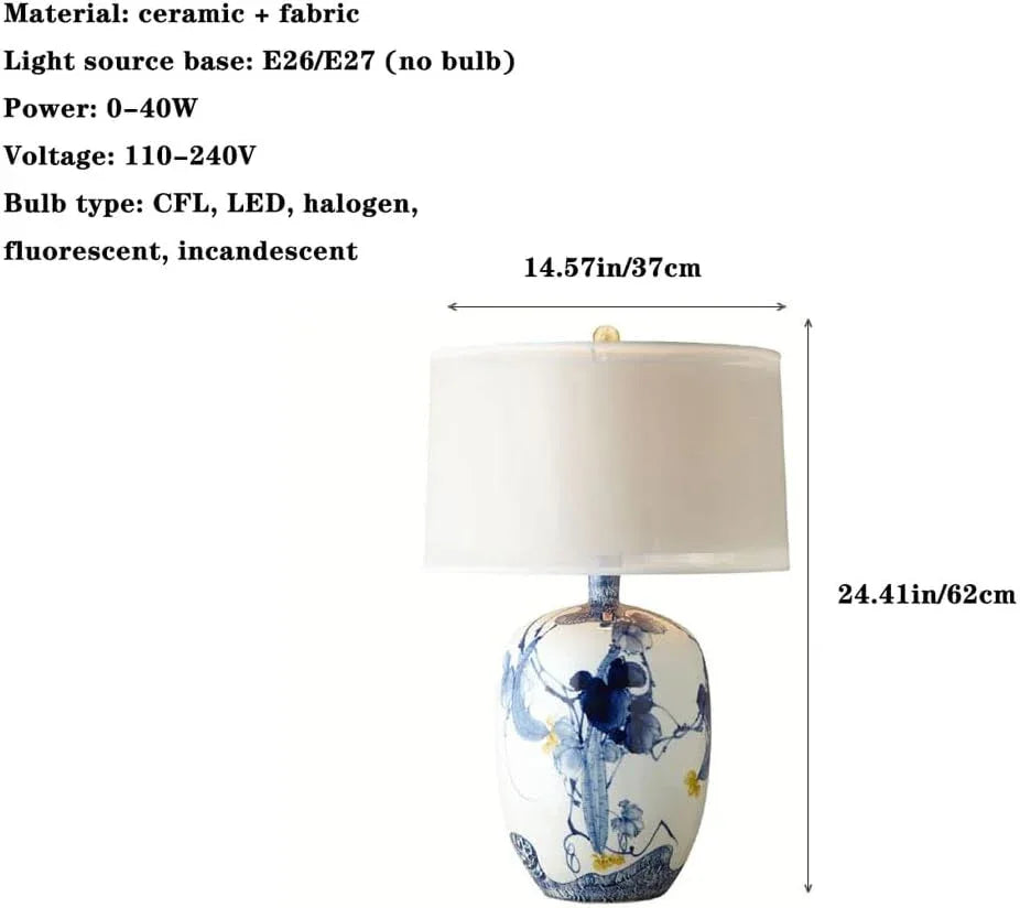 Audara-New Chinese Creative Living Room Bedroom Office Desk Light Classical Elegant Fabric Ceramic Desk Lamp Farmhouse Villa Club Table Lamp Hotel Cafe Restaurant Decoration Lighting Fixture