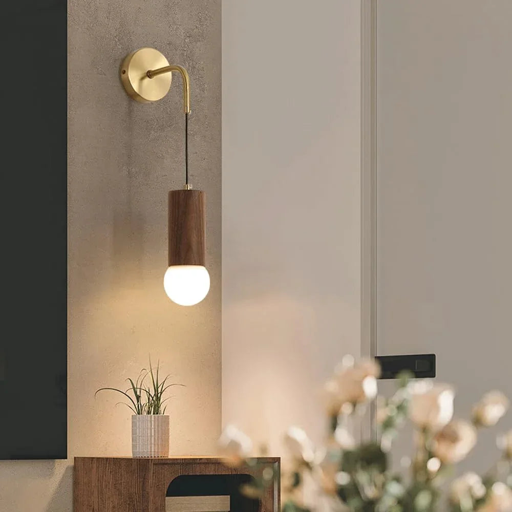 Audara-New Chinese Background Wall Wall Lamp Modern Simple Living Room Wall Lights Light Luxury Walnut All Copper Sconces Japanese Bedside Decoration Mounted Lighting Fixture