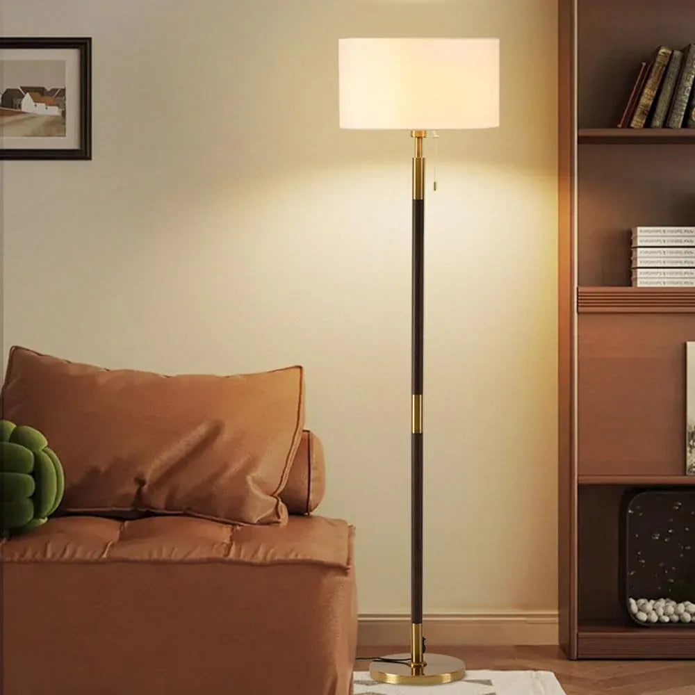 Audara-Retro Elegant Walnut Floor Lamp E26 Remote Control Infinitely Dimmable H62.6’ Fabric Standing Lamp Corridor Sofa Beside Living Room Torchiere Villa Old Castle Decoration Lighting Fixture