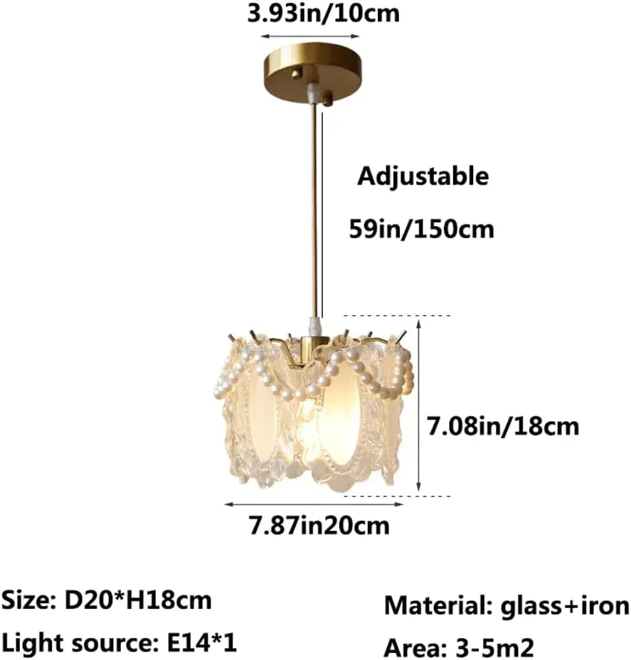 Audara-French Luxury Pearl Glass Pendant Light Warm Romantic Bedroom Bedside Hanging Lamp7.78in Living Room Sofa Background Wall Decoration Chandeliers Restaurant Cafe Front Desk Lighting Fixture
