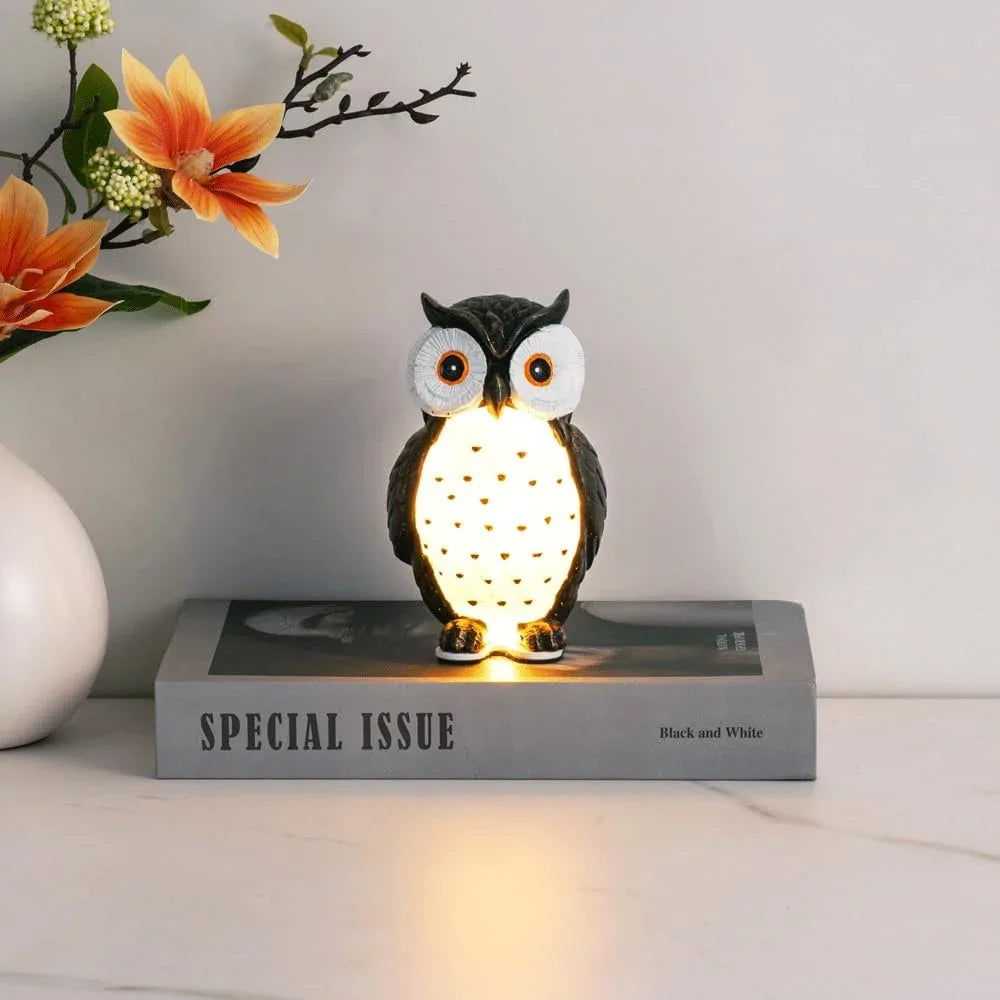 Audara-Cute Bedroom Kids Room Desk Light Premium Feeling Black Owl Resin Desk Lamp Amusement Park Boys Room Girls Room Table Lamp School Amusement Park Library Lighting Fixture