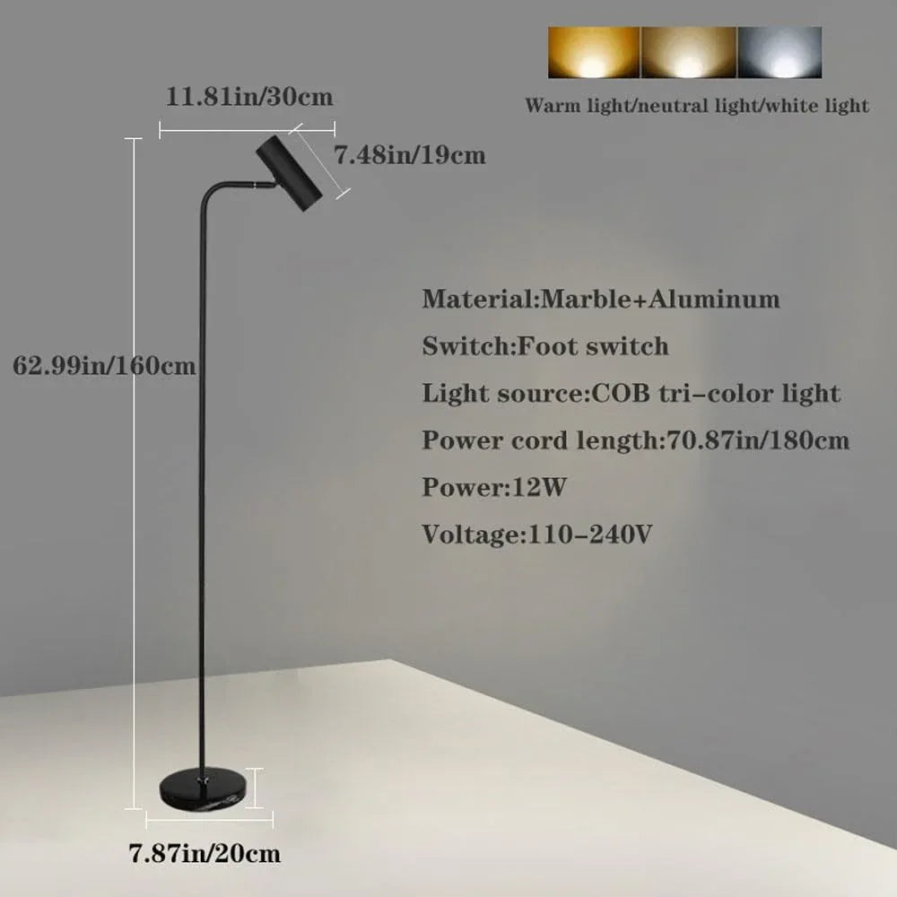 Audara-Simple 12W Tri-Colour Dimmer Reading Lamp Modern Black Marble Floor Lamp Office Bedroom Study Room Standing Lamp Showroom Club Decoration Lighting Fixture