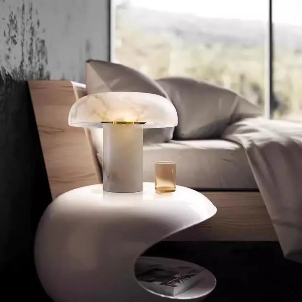 Audara-New Chinese Creative Bedroom Study Sofa Beside Desk Light White Simple H9.8” Marble Desk Lamp Office Library Living Room Decorative Table Lamp Dining Room Coffee Shop Lighting Fixture