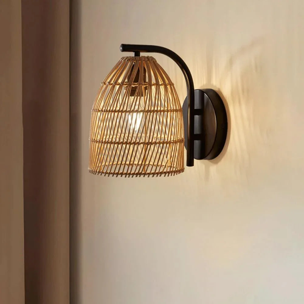 Audara-Japanese Wabi-sabi Wind Wall Lamp Tea Room Restaurant Background Wall Lights New Chinese Zen Simple Sconces B&B Aisle Corridor Rattan Mounted Lighting Fixture