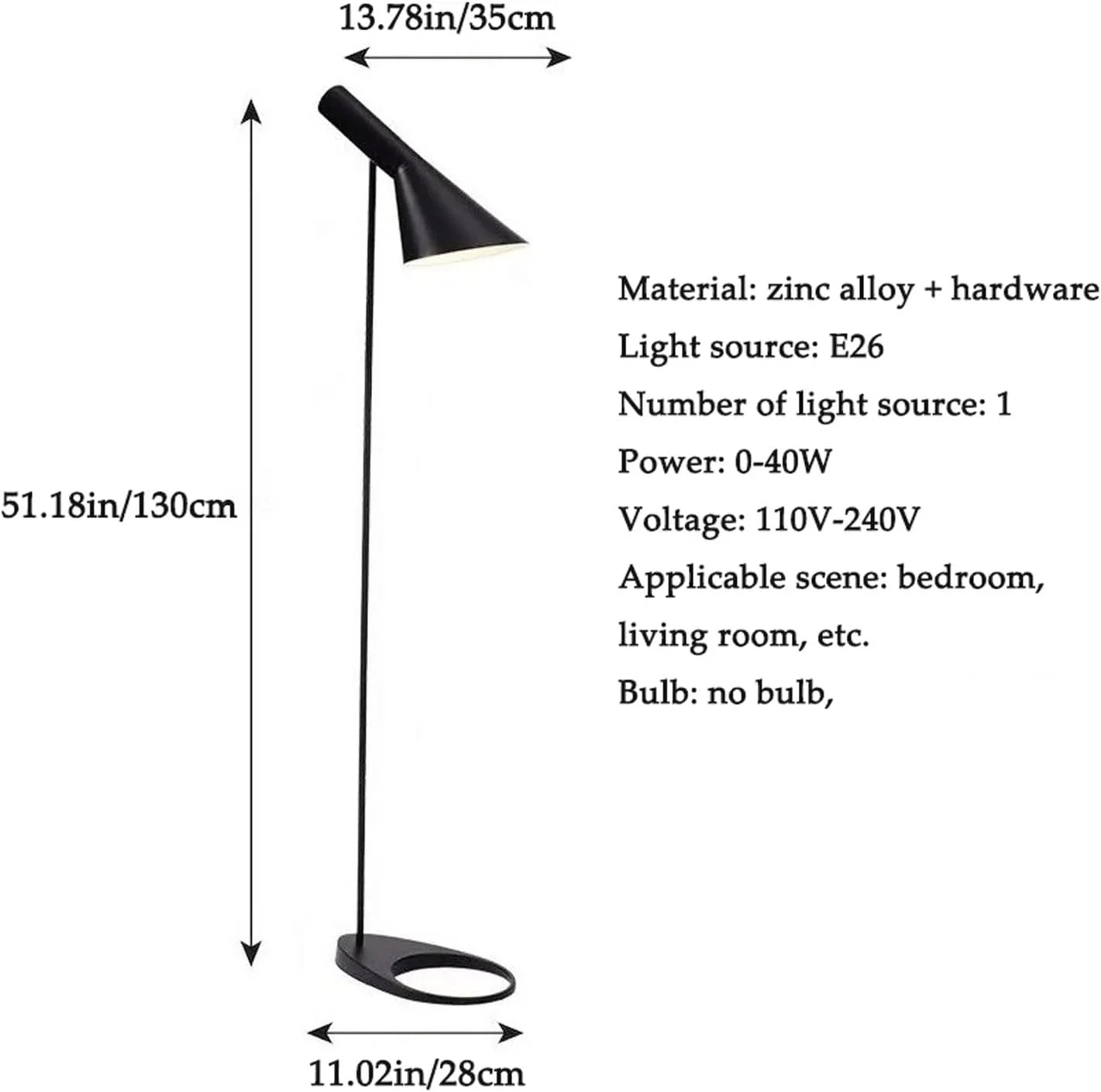 Audara-Scandinavian Creative Bedroom Study Floor Lamp Simple H51in E26 Black/White Zinc Alloy Standing Lamp Corridor Office Torchiere Restaurant Villa Coffee Shop Lighting Fixture