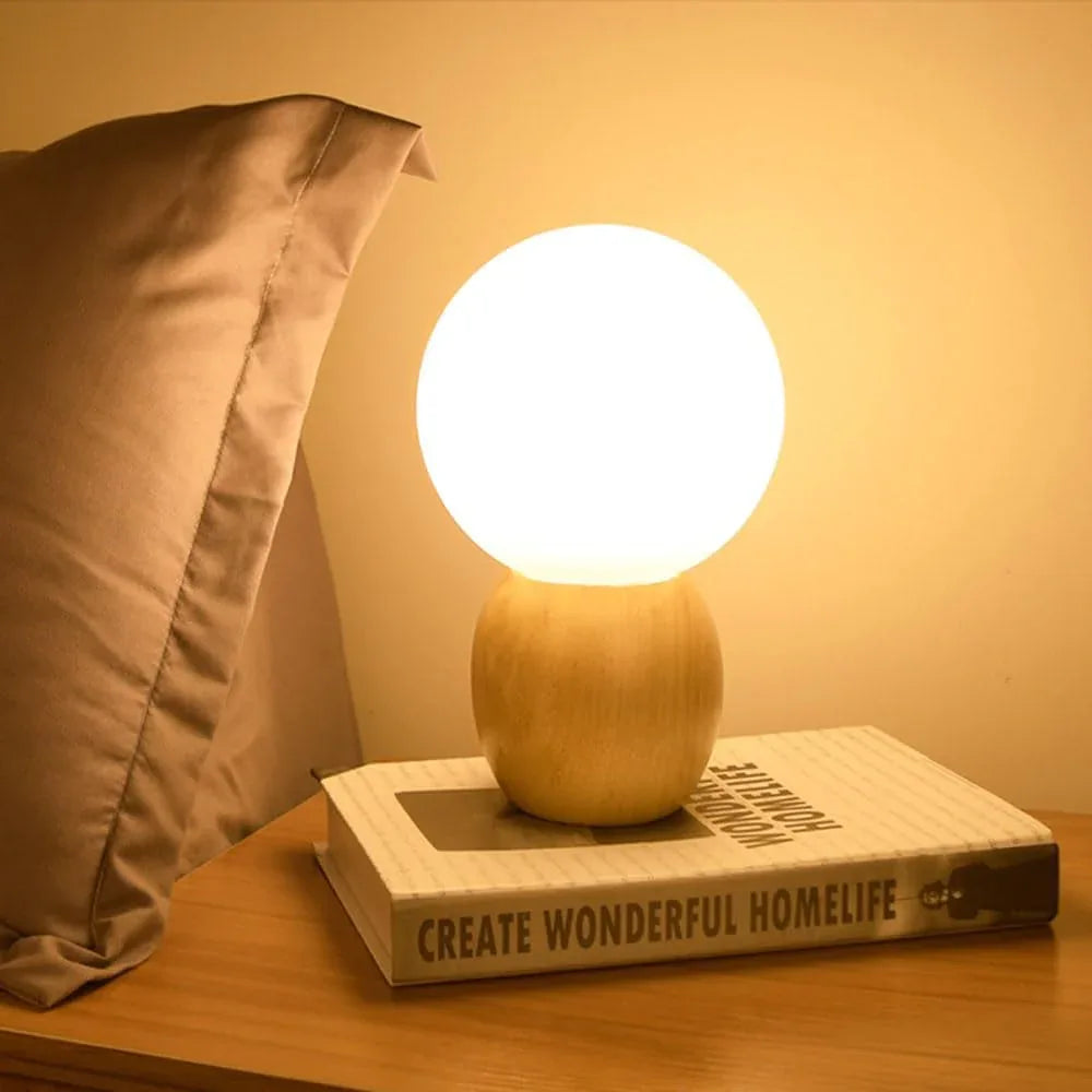 Audara-Scandinavian Creative Solid Wood Orb Glass Desk Light Cozy Cute Bedroom Children's Room Desk Lamp Model Room Living Room Office Table Lamp Club Villa Dining Room Lighting Fixture