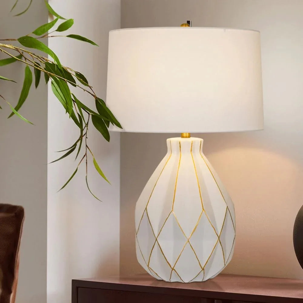 Audara-Light Luxury and Simple Bedroom Study Next to Sofa Desk Light European High-end White Cloth Ceramic Desk Lamp Farmhouse Villa Club Cafe Lighting Fixture Living Room Model Room Table Lamp