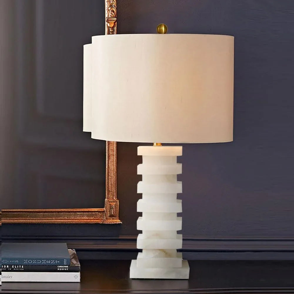 Audara-Modern Light Luxury Bedroom Bedside Desk Light High-end Fashion Fabric Travertine Desk Lamp Hotel Front Desk Villa Farmhouse Lighting Fixture Living Room Office Mall Decoration Table Lamp