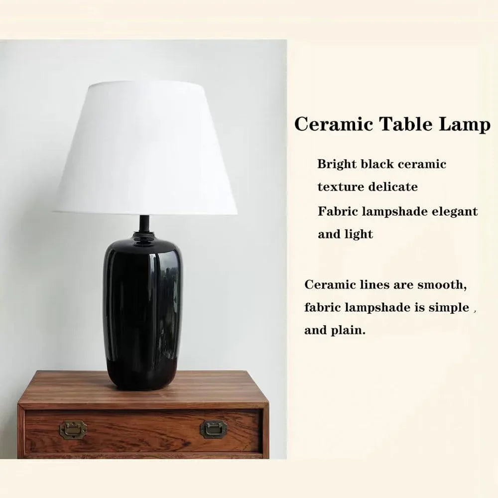 Audara-New Chinese Study Bedroom Bedside Desk Light Office Living Room Wall Cabinet Desk Lamp Villa Farmhouse Club B&B Decoration Table Lamp Luxury Modern Fabric Black Ceramic Lighting Fixture