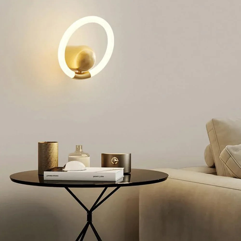 Audara-Creative Geometric Brass Wall Lamp Omni-Directional 360° Acrylic Wall Lights Living Room Bedroom Aisle Sconces Scandinavian Simple Art Mounted Lighting Fixture