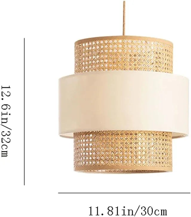 Audara-12-inch Woven Pendant Light Metal Frame with Parchment and Synthetic Rattan Shade Bohemian-Style Ceiling Light Fixture Suitable for Bedrooms, Hotel Lobbies, Entryways, and Kitchen Islands