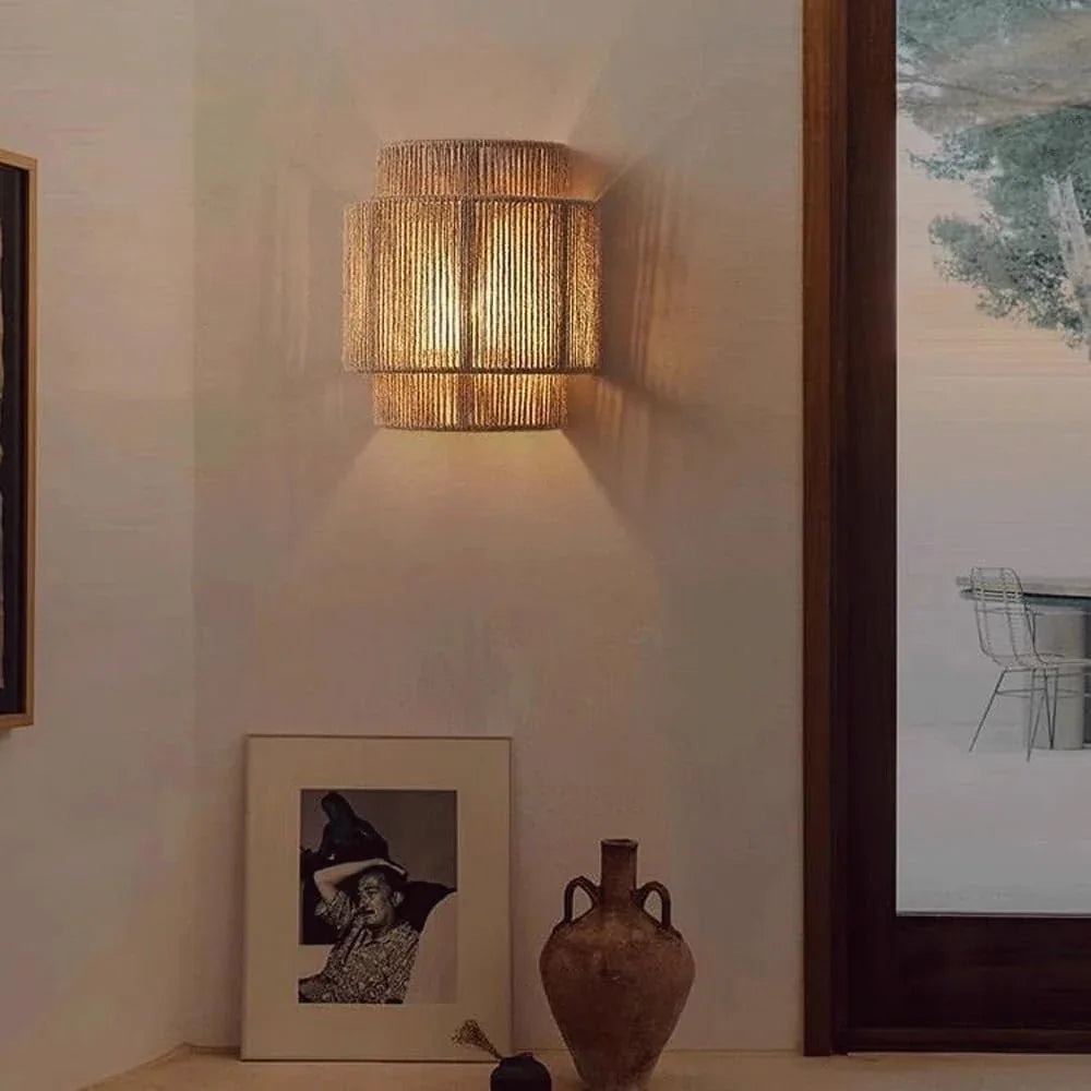 Audara-AULIGE Japanese Style Wabi-sabi Wind Retro Wall Lamp Living Room Bedroom Bedside Wall Lights B&B Aisle Ambiance Sconces Balcony Sisal Single Head Mounted Lighting Fixture