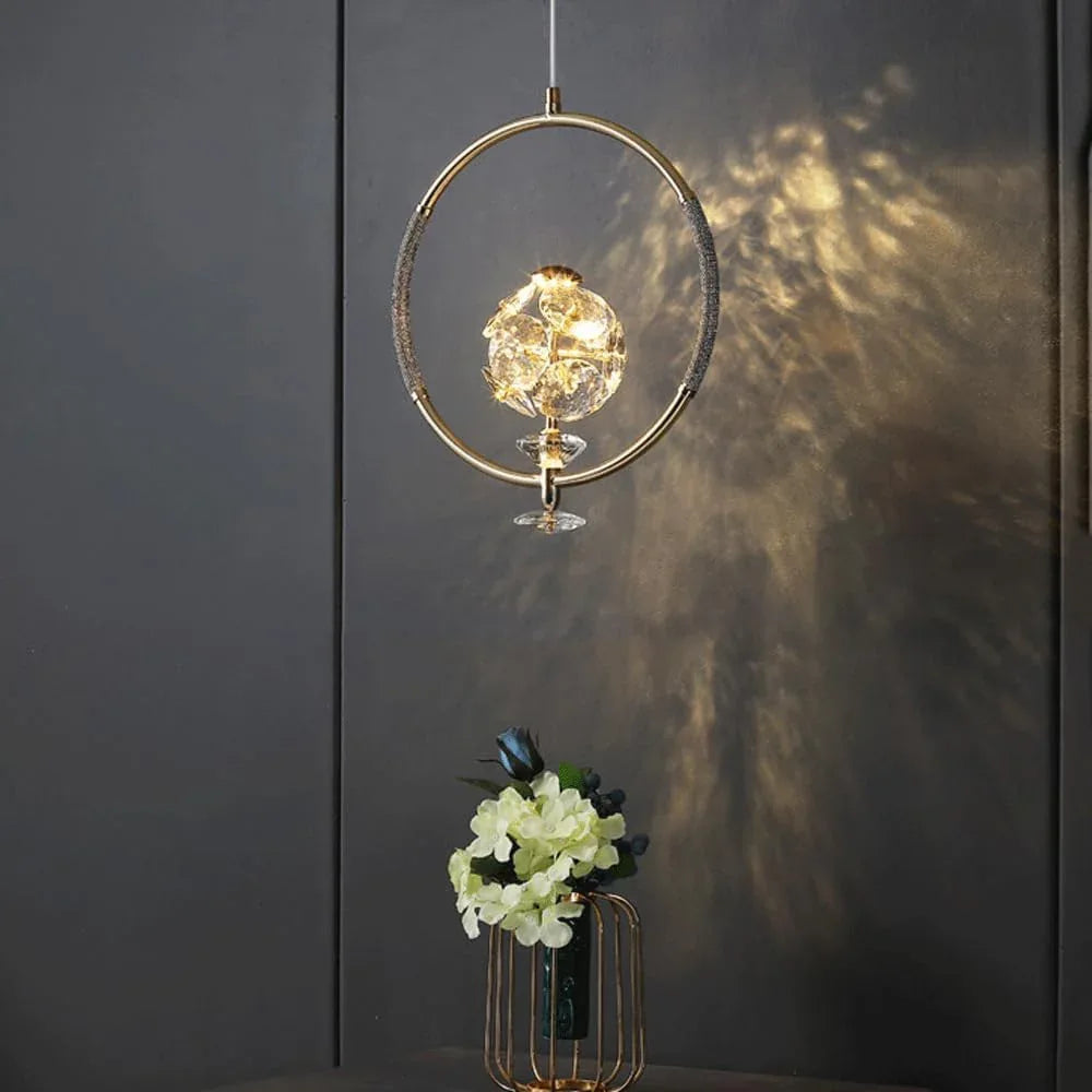 Audara-Crystal Pendant Light, 12-inch With A Diamond-shaped Decorative Ring. A Modern, Understated Luxury Style Light Fixture Suitable For Bedrooms,Hotels,Restaurants,Kitchen Islands,And Many Other Lo