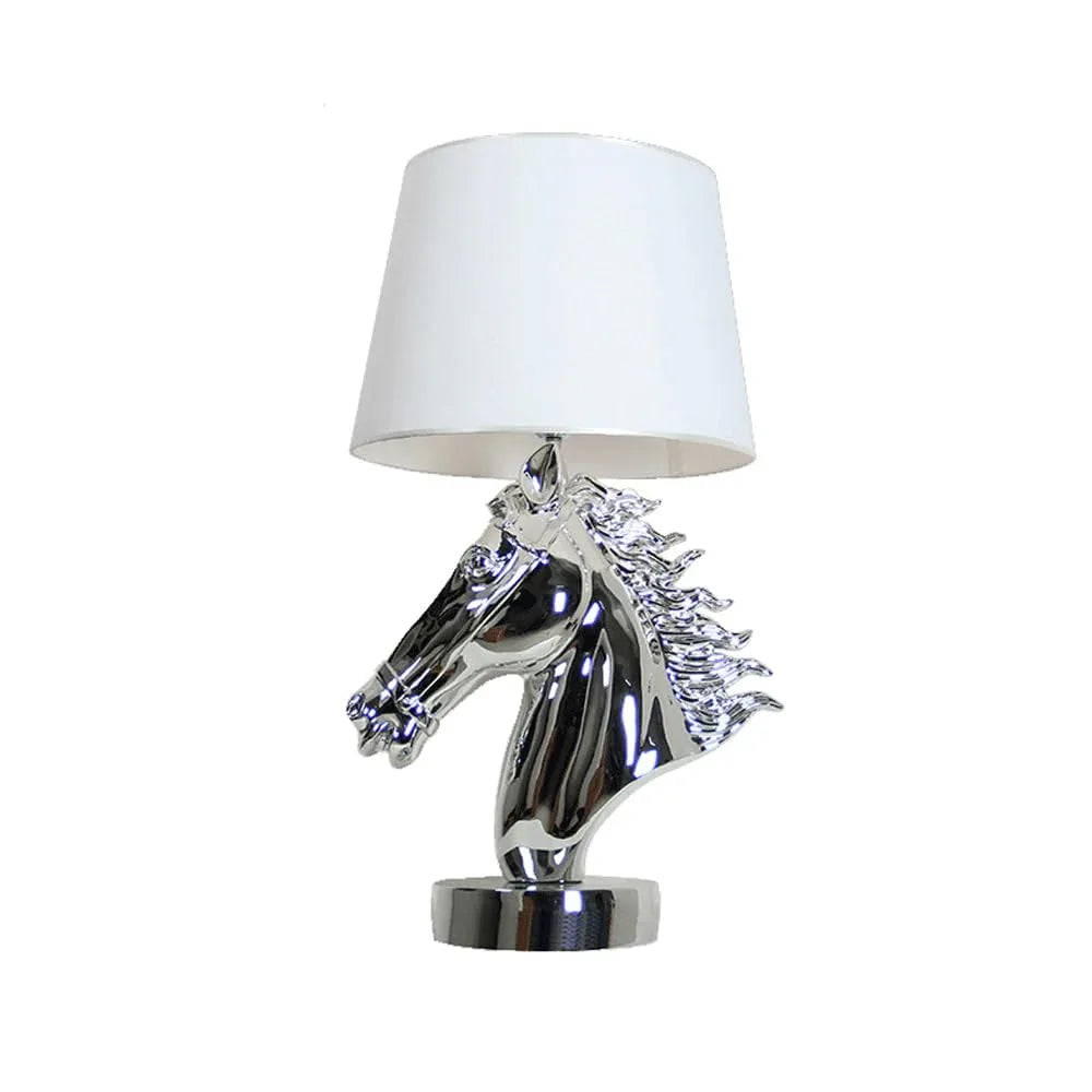 Audara-Scandinavian Creative Stallion Restaurant Cafe Desk Light Fashion Individuality Resin Fabric Desk Lamp Office Hotel Front Desk Table Lamp B&B Villa Club Lighting Fixture Silver