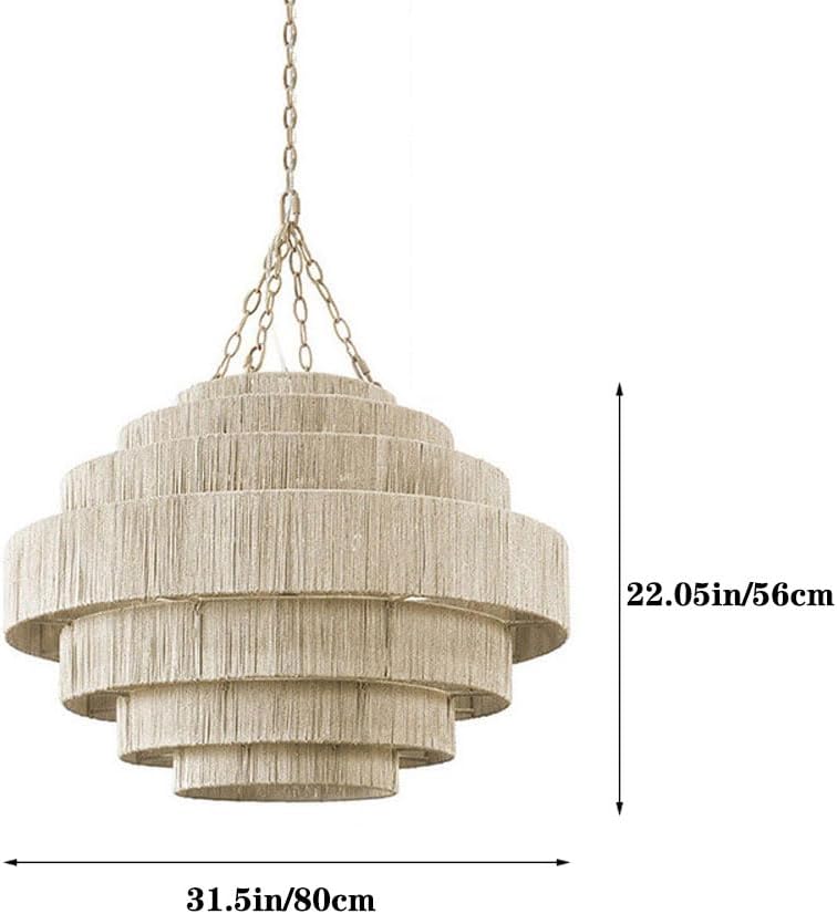 Audara Nature Color French Large Pendant Light Hemp Rope Hand-Woven Hanging Lamp E26 Lampholder D31.5in Chandelier Living Room Bedroom Balcony Hallway Mall Villa Loft Dining Room Lighting Fixture