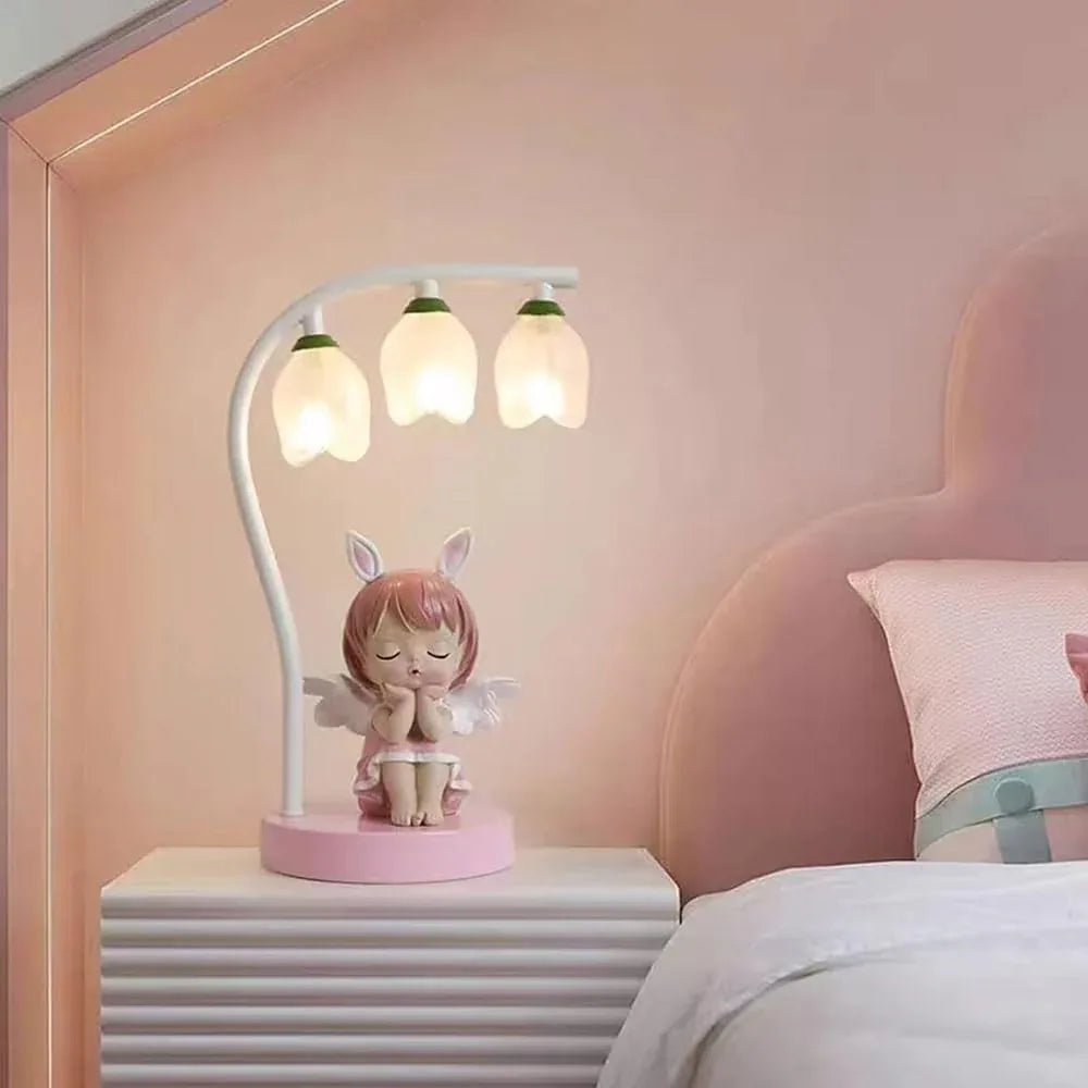 Audara-Cute Creative Bedroom Bedside Kids Room Desk Light School Amusement Park Desk Lamp Villa Restaurant Library Table Lamp Warm Cartoon Pink Rabbit Glass Resin Lighting Fixture