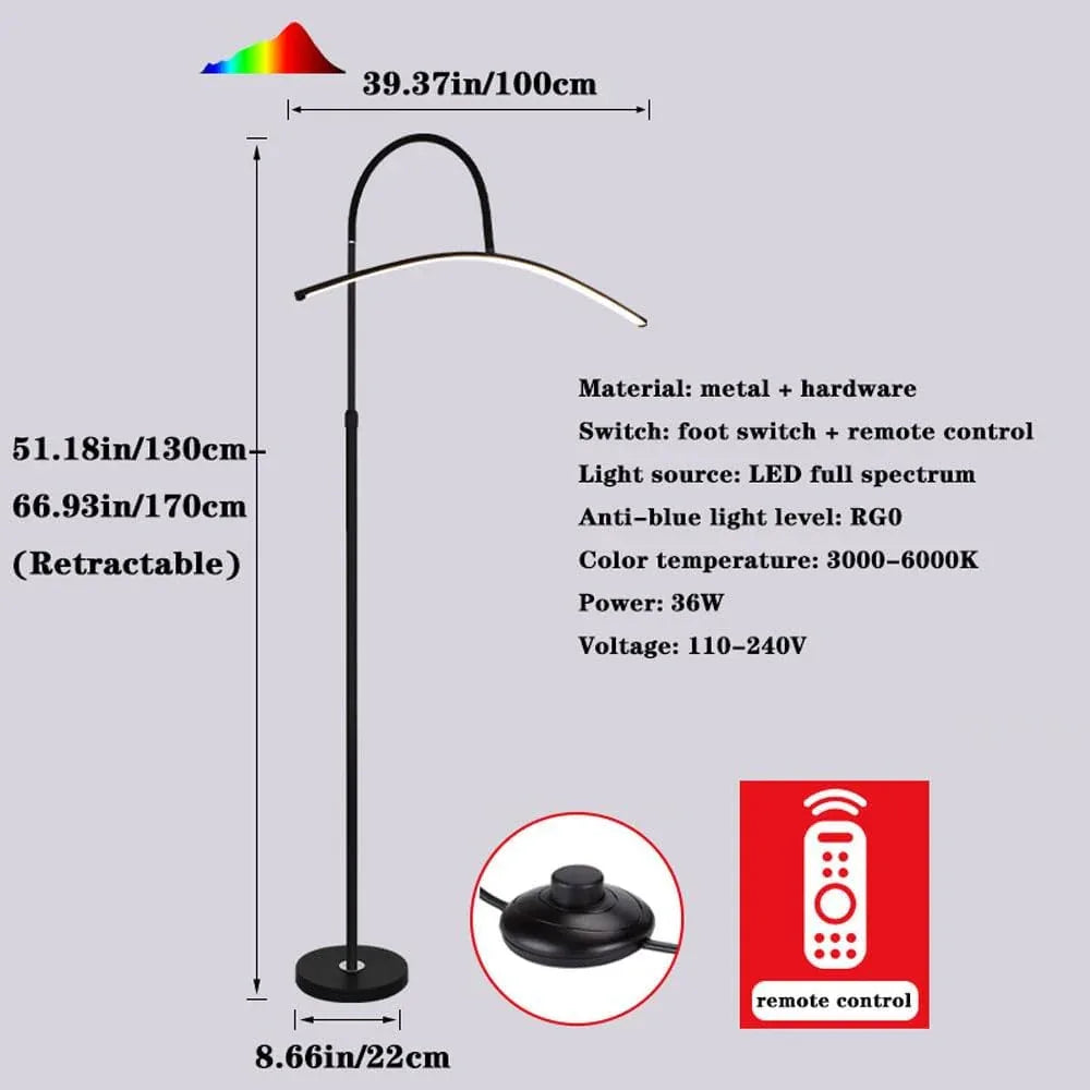Audara-Full Spectrum Eye Protection RG0 Children's Learning Floor Lamp Remote Control Dimming 3000K-6000K 36W LED Standing Lamp Bedroom Study Living Room Decoration Torch Dormitory Lighting Fixture