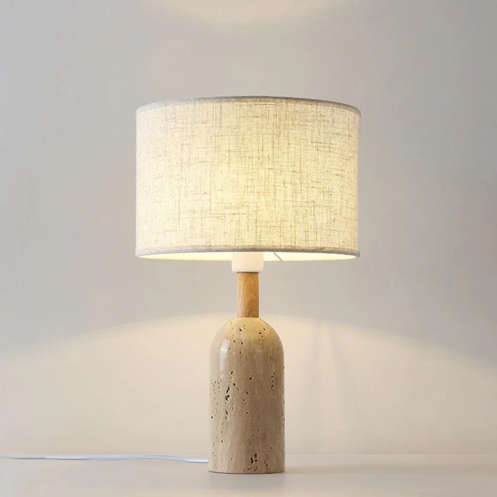 Audara-Natural Travertine Fabric Desk Light Warm Simple E27 H18.9in Bedroom Study Desk Lamp Restaurant Coffee Shop Club Decoration Table Lamp Farmhouse B&B Lighting Fixture