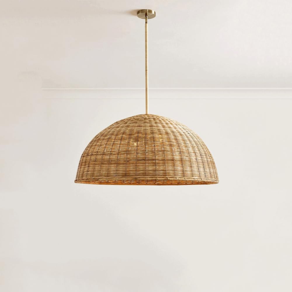 Audara Lámpara Colgante Clásica de Ratán E26/E27 Base Diámetro 50 cm Lámpara Colgante Techo de Forma Semicircular Lámparas de Araña para Pasillo Escalera Sala de Estar Balcón Comedor Iluminación