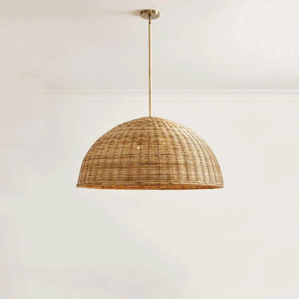 Audara Classic Rattan Pendant Light | Semi-Circular Boho Chandelier | E26/E27 Hanging Lamp for Living Room Hallway Dining Room | 19.7"