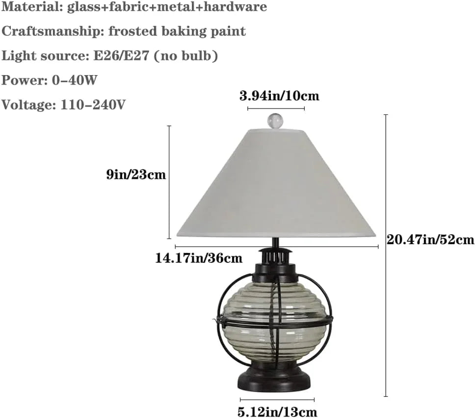 Audara-American Vintage Glass Metal Desk Light Industrial Style Study Office Desk Lamp B&B Living Room Hotel Front Desk Table Lamp Villa Club Farmhouse Warehouse Dormitory Apartment Lighting Fixture