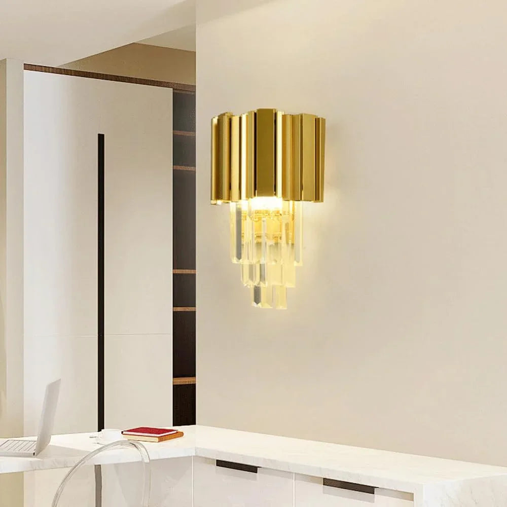 Audara-Creative Scandinavian Crystal Wall Lamp Golden Iron Wall Lights Bedroom Bedside Ambiance Sconces Aisle Corridor Entrance Mounted Lighting Fixture
