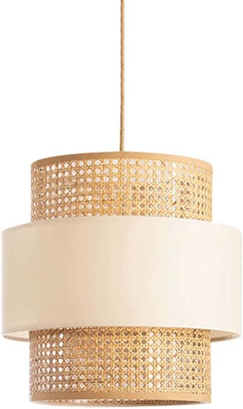 Audara-12-inch Woven Pendant Light Metal Frame with Parchment and Synthetic Rattan Shade Bohemian-Style Ceiling Light Fixture Suitable for Bedrooms, Hotel Lobbies, Entryways, and Kitchen Islands